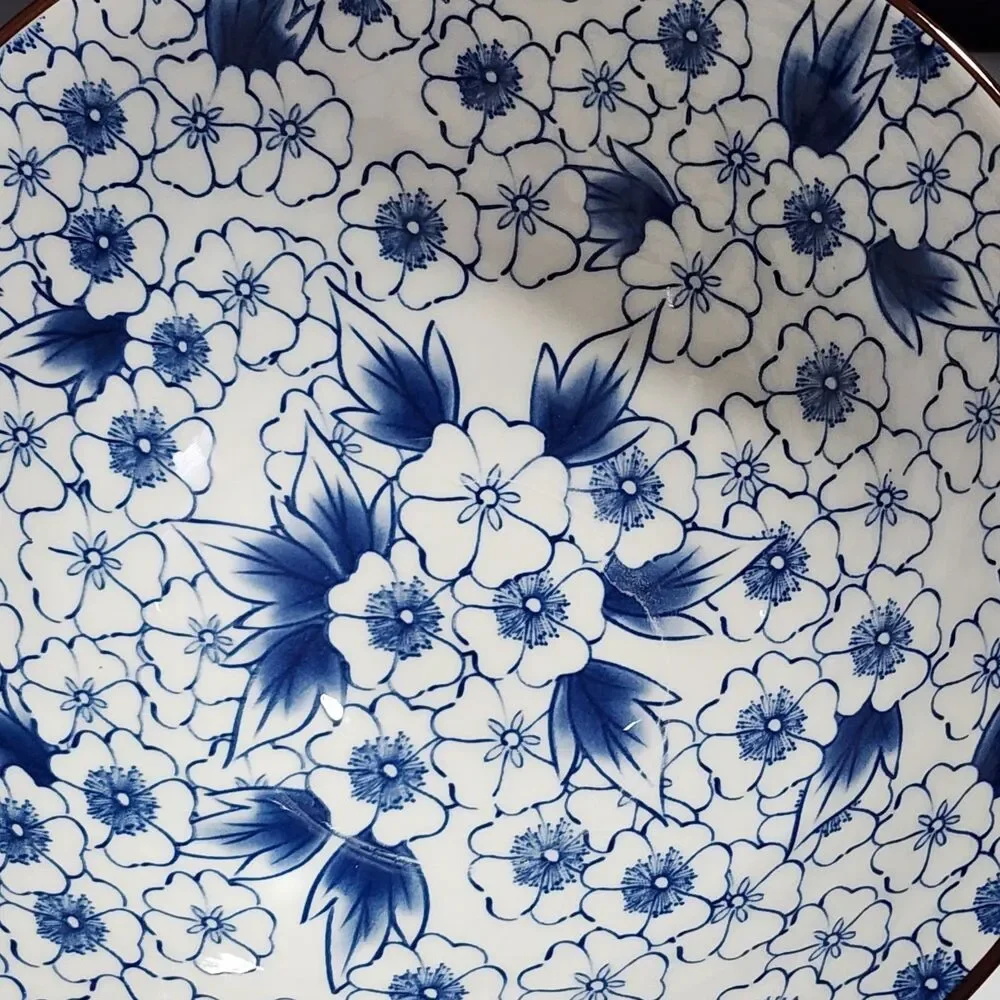 SH Home Blue Floral Ceramic Ramen Noodle Bowl Set of 2 With Chopsticks And Spoon